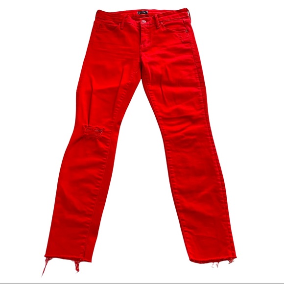 Mother USA Looker Ankle Fray Blowout Red Wash Denim Mid-Rise Raw Hem Jean 25x26 - Picture 2 of 15